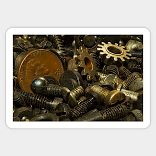 Nuts, bolts, and a penny Sticker
